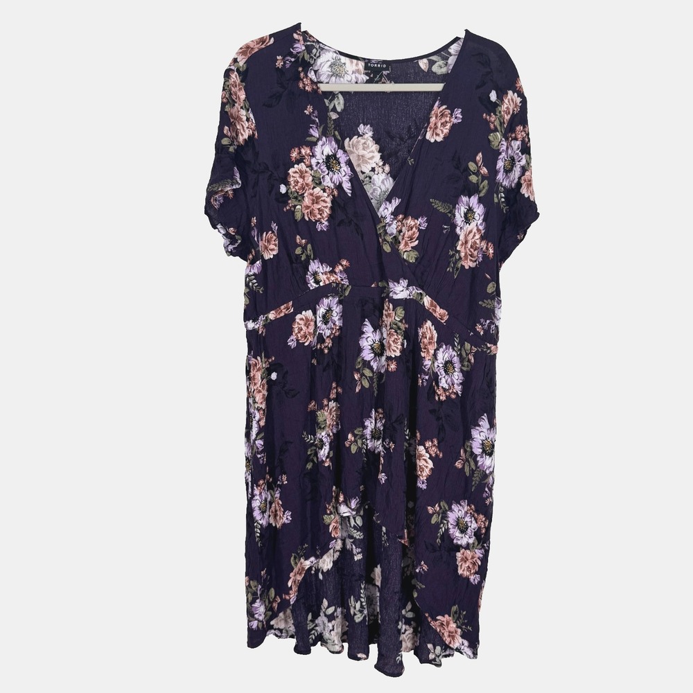 Torrid Womens Floral Chiffon Wrap Top Size 2x Plus Hi Lo Tulip Hem Spring